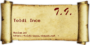 Toldi Ince névjegykártya